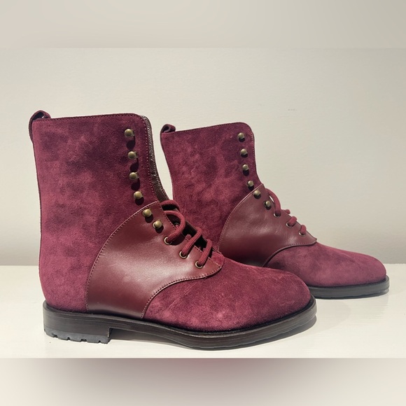 NEW! Manolo Blahnik Pocola Suede and Leather Boots in Burgandy - Picture 2 of 9